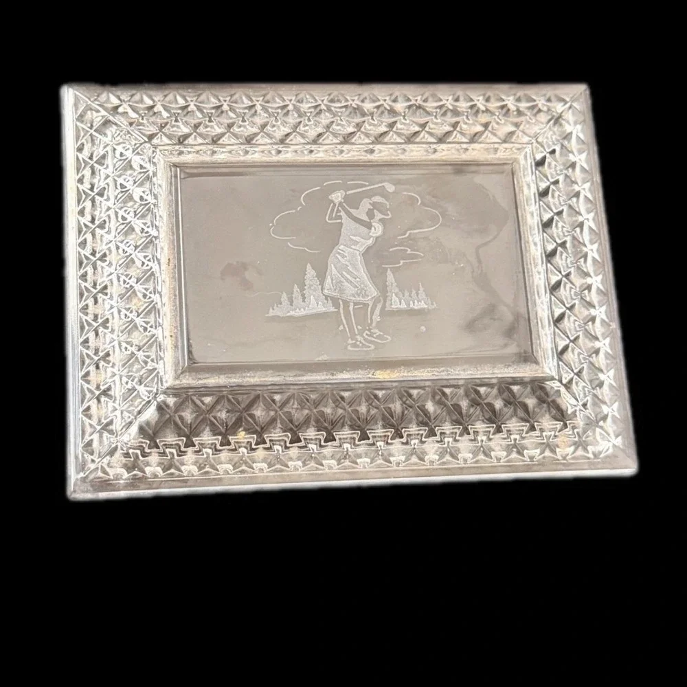 Waterford Crystal Golf Trinket Box Clear Etched Golfer Lid‎ Diamond Cut Decor